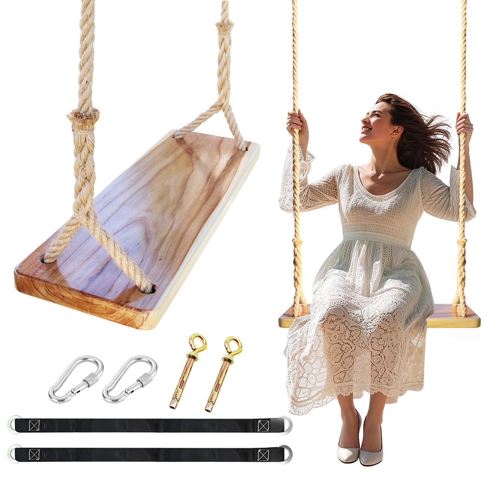 Amazon.com: JMZOO Wooden Swing,Wood Tree Swing for Adults Kids